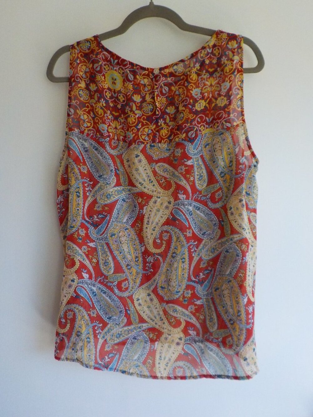 Fig Flower Blouse Tunic Coverup - X-Large - Paisley Sleeveless Sheer Boho (849) - Picture 4 of 4